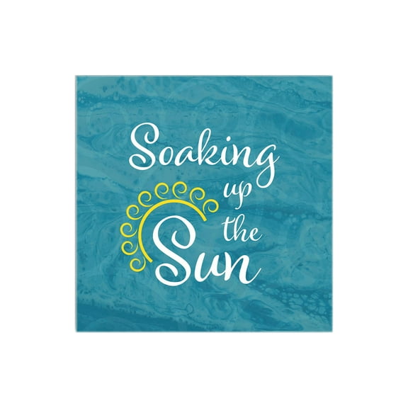 Soaking Up Sun Aqua Swirl Yellow Waves 12 x 12 Wood Wall Sign Plaque