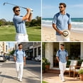 thumbnail image 6 of OIOLOYJM Golf Shirts for Men Raglan Short-Sleeve Relaxed Fit Cotton Linen Patchwork Casual Quick Dry Breathable Polo Shirts Fashion Business Workout Collared Tee Shirts Sky Blue 3XL, 6 of 7