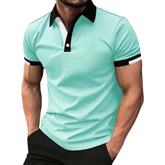 Krdevn Men's Loose Fit 3D Digital Solid Color Short Sleeve Polo Shirt,M