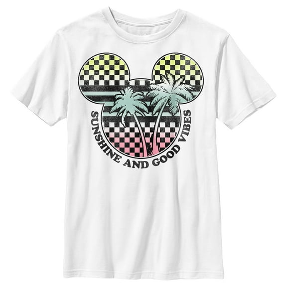 Boy's Mickey & Friends Checkered Sunshine and Good Vibes  Graphic Tee White Small