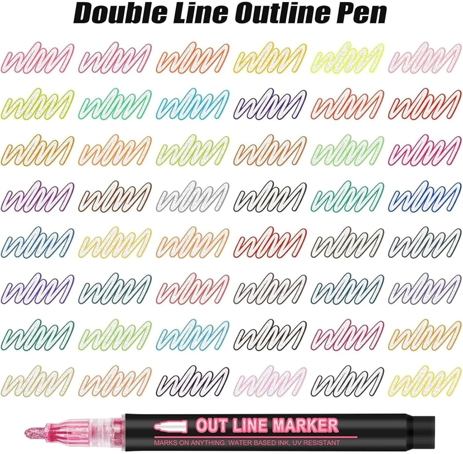 outline shimmer markers,8/12/24/36/48 Color Double-Line Art Pens, dreamy metal pens, suitable for greeting cards, crafts, and doodles