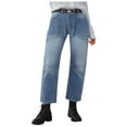 thumbnail image 1 of HSMQHJWE Bootcut Jeans for Women Stretchy Mid Rise Double Button Wash Solid 90s Straight Leg Jeans, 1 of 7