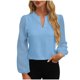 thumbnail image 3 of Top de manga larga,Blusa de gasa de manga larga con cuello en V para mujer, camisa informal de encaje, top liso, poliéster suave, para uso en casa o en la oficina, sopatenor, 3 of 9