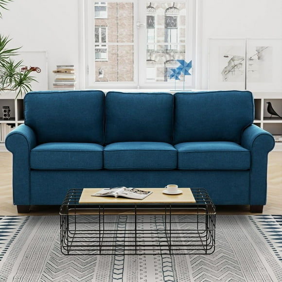 Marisol 80 in. Navy Blue Queen Size Sleeper Sofa Bed with USB & Outlet