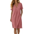 thumbnail image 4 of Umfun Comfy V-Neck Short Sleeve Cotton Dresses for Women with Side Pockets - Relaxed Fit T-Shirt Dress for Errands & Lounging, 4 of 9