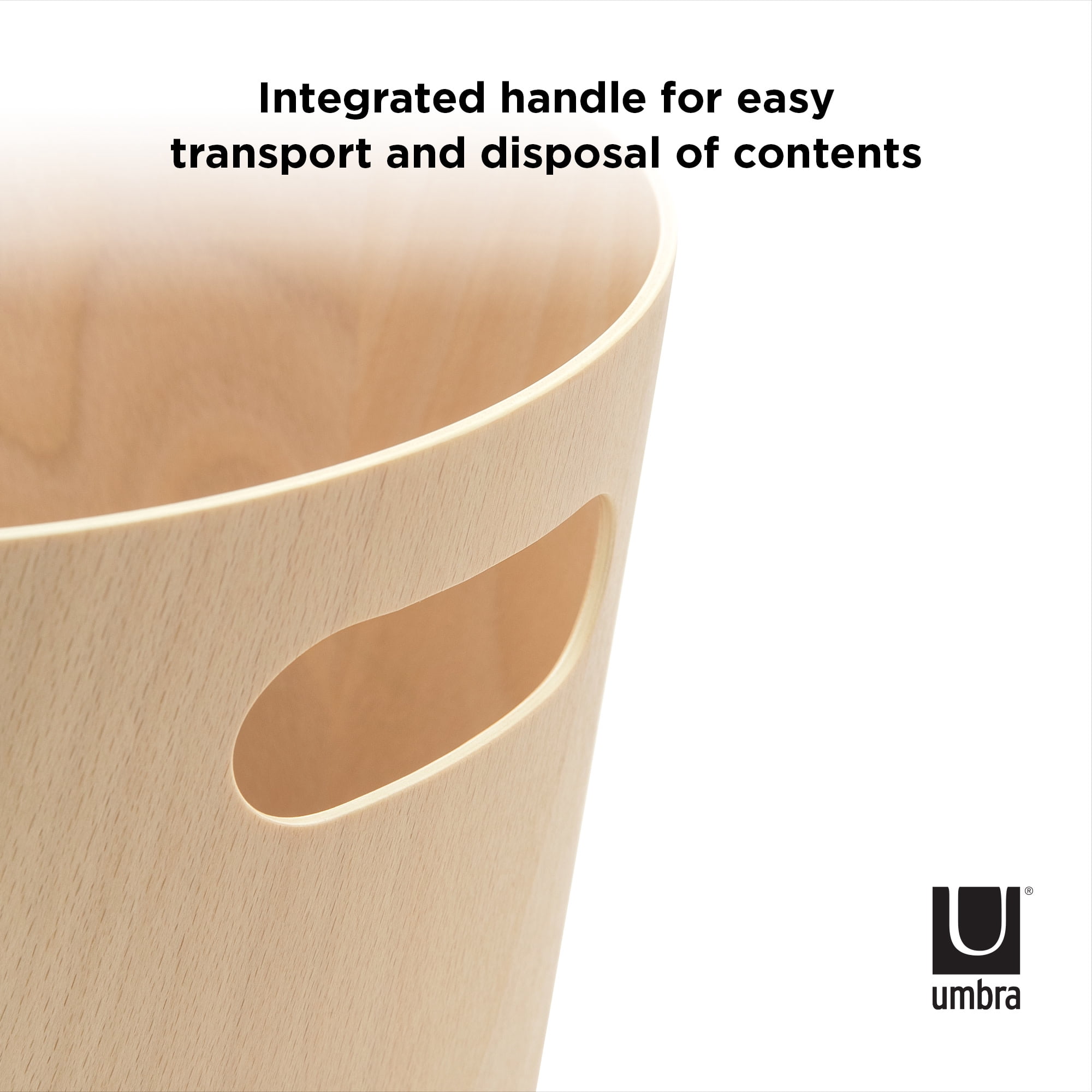Umbra 2 gal Woodrow Wood Open Top Bathroom, Bedroom, Office Trash Can, Natural