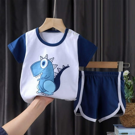 

Geire Children Boys Summer Clothing Set Cartoon Printed Round Neck Short Sleeve Tee & Matching Elastic Waist Shorts 100% Cotton Comfortable Set
