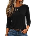 thumbnail image 2 of Women's Casual Shirts Long Sleeve Tops Crewneck Tshirts Fall Clothes Breathable Comfort Lightweight Basic Tees,Casual Workout Clothes,Solid or Graphic Tshirts Black XL, 2 of 4