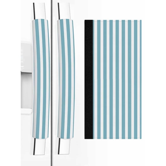 Aqua Striped Refrigerator Door Handle Covers Set of 2, Modern Farmhouse Blue White Stripes Kitchen Fridge Microwave Oven Dishwasher Stove Cabinet Handle Protectors, Washable Appliance Decor