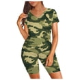 thumbnail image 2 of Jiyugala Womens Short Women's Camouflage Print Short Sleeve V Neck Two Piece Outfits Biker Shorts Set, 2 of 7