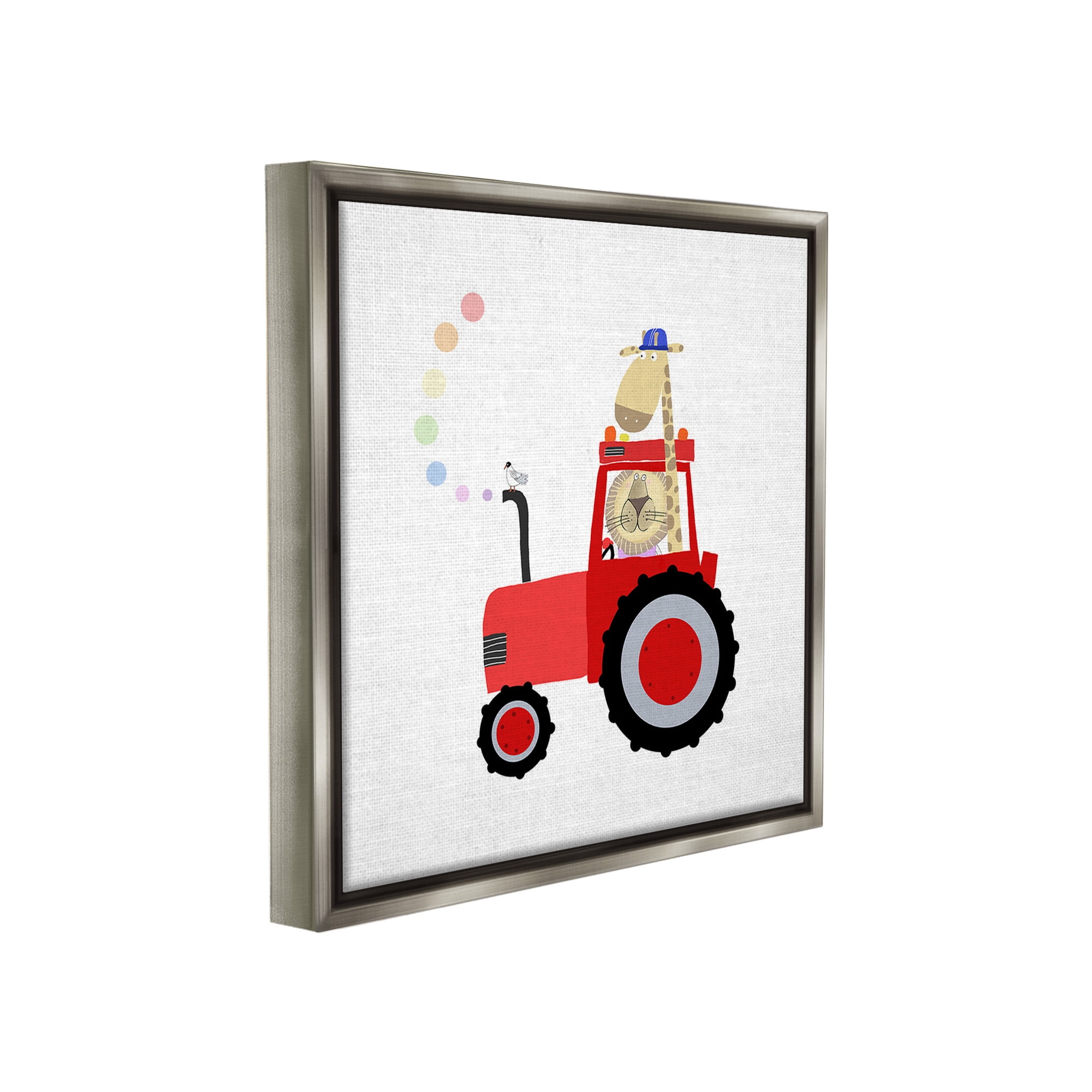 Stupell Industries Animals Riding Tractor Animals & Insects Painting Gray Floater Framed Canvas Art Print Wall Art, 18 x 18