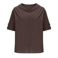 thumbnail image 4 of RYDCOT Women Cotton Linen Tops Summer Solid Collared Short Sleeve Shirt Casual Loose Tops Blouses Lightweight Vacation Clothes Outfits Sales Brown, 4 of 6