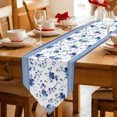 thumbnail image 2 of Navy Blue Floral Table Runner Linen Burlap Table Runner 72 Inches Long Vintage Flowers Plants Farmhouse Greek Key Dresser Scarves for Kitchen Island Coffee Dining Room Party Holiday Decor 14"x72", 2 of 8