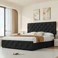 thumbnail image 1 of Modern Storage Solution Bed Frame - Upholstered Platform with 4 Drawers, Adjustable Diamond Button Tufted Headboard, Sturdy Wood Slats, No Box Spring Needed - Queen, Black (YS188-40), 1 of 34