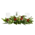thumbnail image 2 of Nearly Natural 20in. Holiday Winter Greenery and Berries Triple Candle Holder Artificial Christmas Table Arrangement, 2 of 4