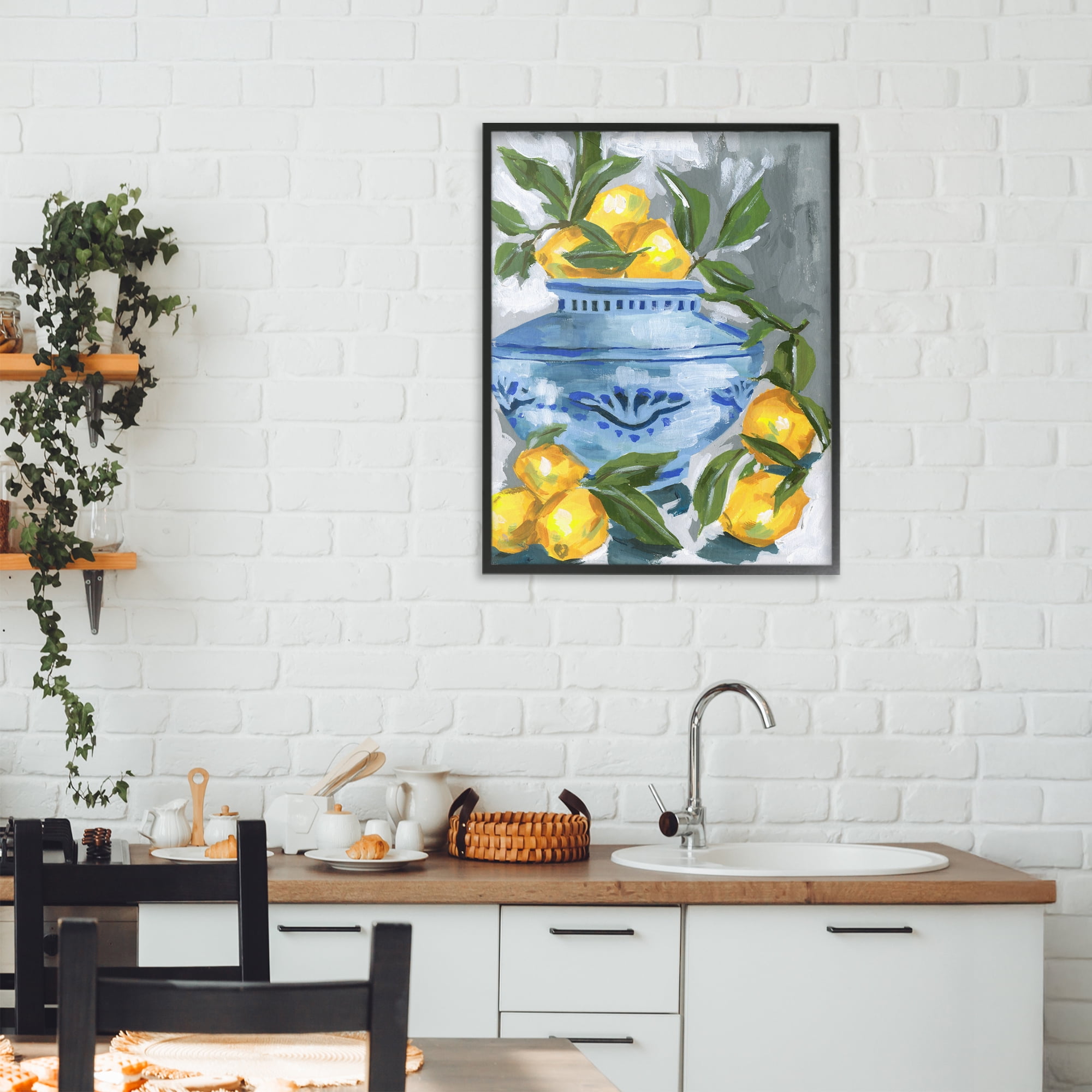 Stupell Industries Indigo & Lemon Vase Black Framed Giclee Art, design by Melissa Wang