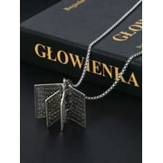 Spencer Silver Cross Holy Bible Book Pendant Necklace Openable Prayer Bible Verse Religious Christian Necklace for Men and Women