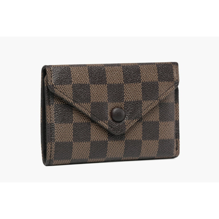 Daisy Rose Trifold RFID Blocking Wallet - PU Vegan Leather Multi Card Holder Organizer Small - Brown Checkered, Adult Unisex