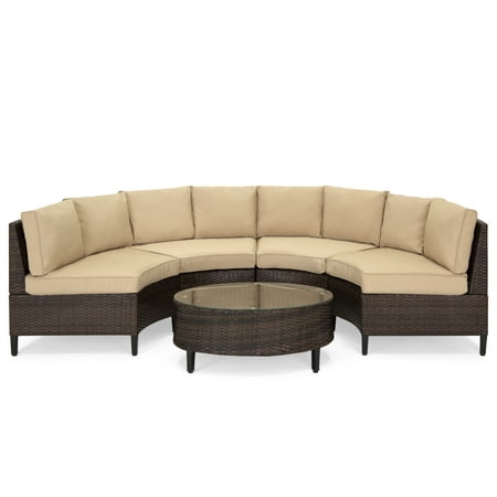 Best Choice Products 5-Piece Modern Outdoor Wicker Patio Semi-Circle Sectional Sofa Set with 4 Seats and Coffee Table,