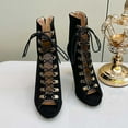 thumbnail image 5 of hopeusnice Women's Lace Up Peep Toe Ankle Boots High Heel Hollow Out Open Toe Sandals Stilettos Heel Fashionable Party Shoes Comfortable Dressy Footwear Black 35, 5 of 9