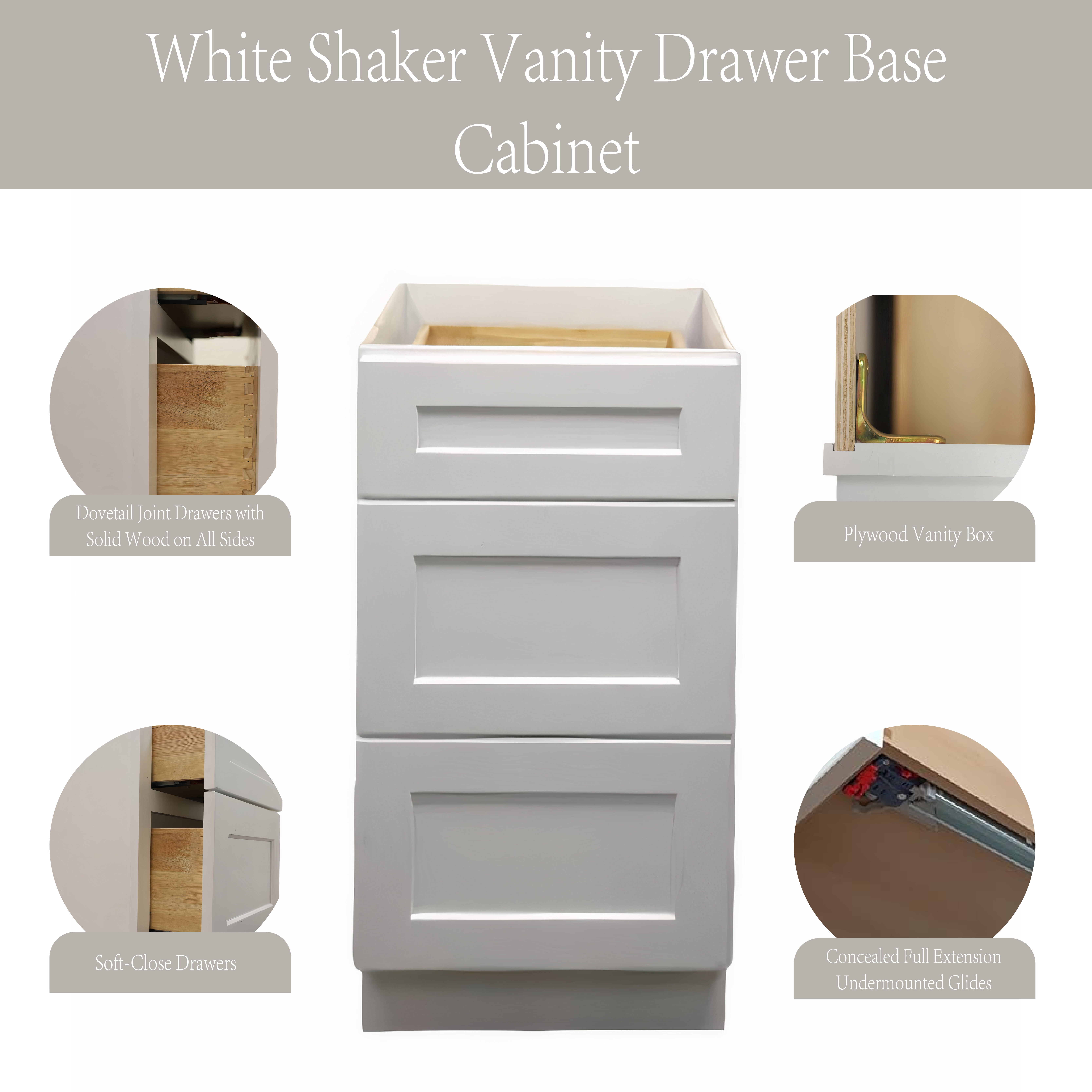 3 Drawers Bathroom Vanity Base, Bathroom Drawer Storage RTA Shaker Cabinet, White Shaker, 12 inch