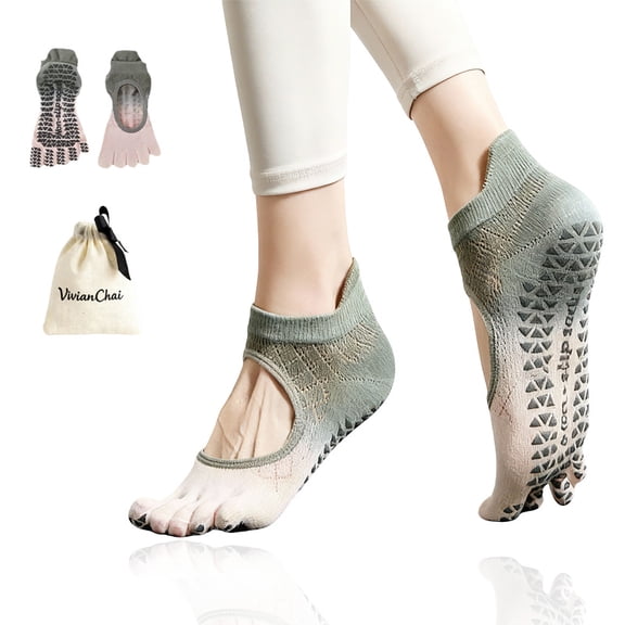 Women's Non-Slip Pilates Yoga Socks with Grips, 5-Toe Breathable Cotton Sports Socks, For Pregnant Women