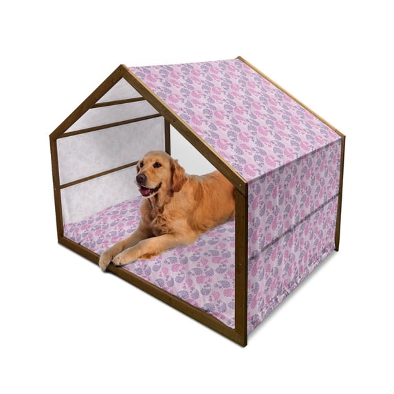 Mauve Pet House, Traditional Turkish Style Paisley with Effects Vintage Print, Outdoor & Indoor Portable Dog Kennel with Pillow and Cover, 5 Sizes, Fuchsia Lilac, by Ambesonne