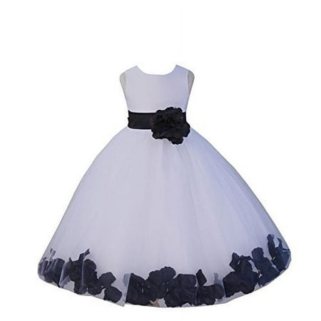 

Ekidsbridal White Tulle Rose Petals Formal Flower Girl Dresses Junior Pageant Birthday Party Pretty Princess Ballroom Gown 302S S