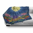 thumbnail image 3 of Bunny Soft Flannel Fleece Throw Blanket, Dreamy Illustration of a Rabbit Silhouette up in the Night Sky Moon and Flowers, Cozy Plush for Indoor and Outdoor Use, 50" x 70", Multicolor, by Ambesonne, 3 of 6