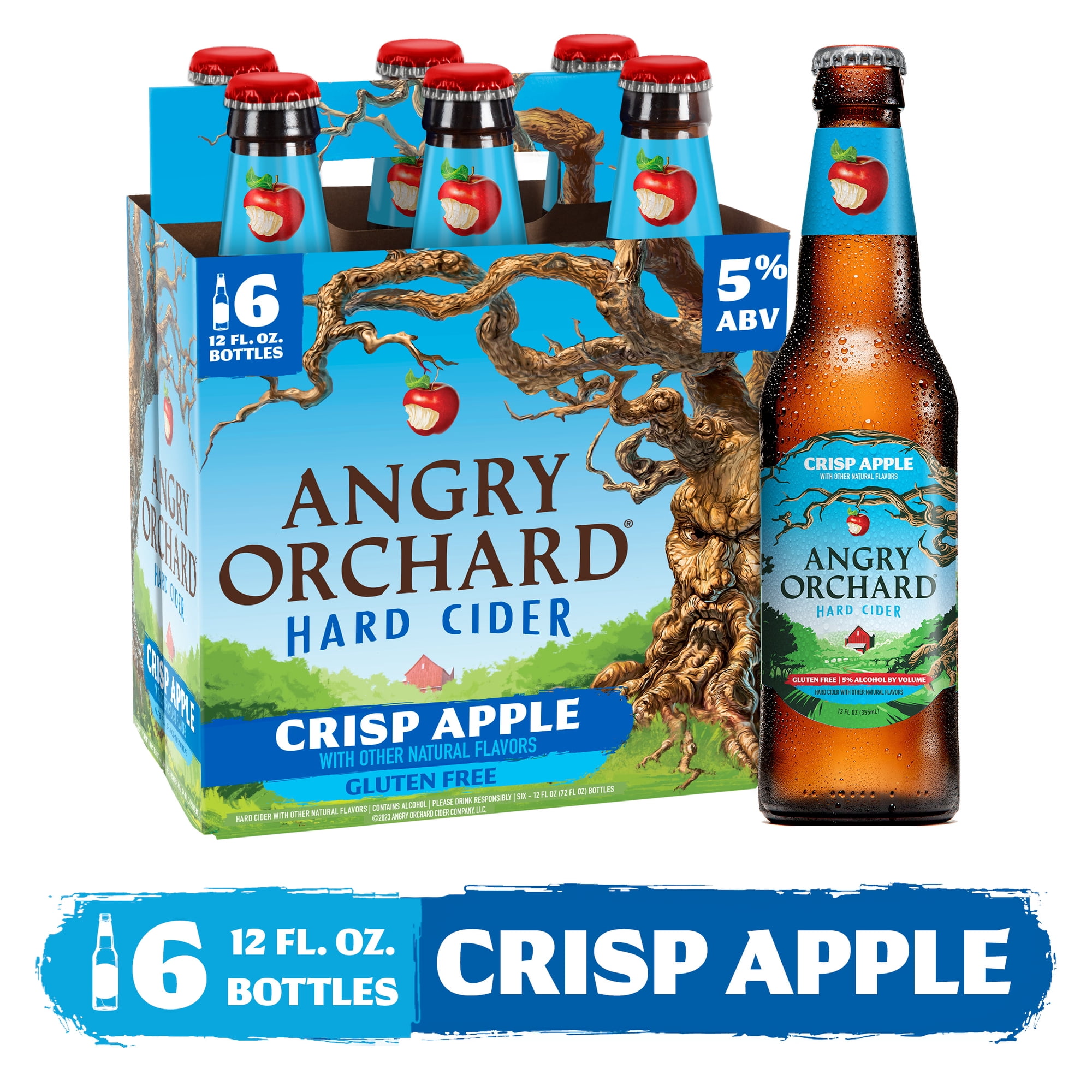 Angry Orchard Crisp Apple Craft Hard Cider, 6 pack, 12 fl oz Glass Bottles, 5% ABV