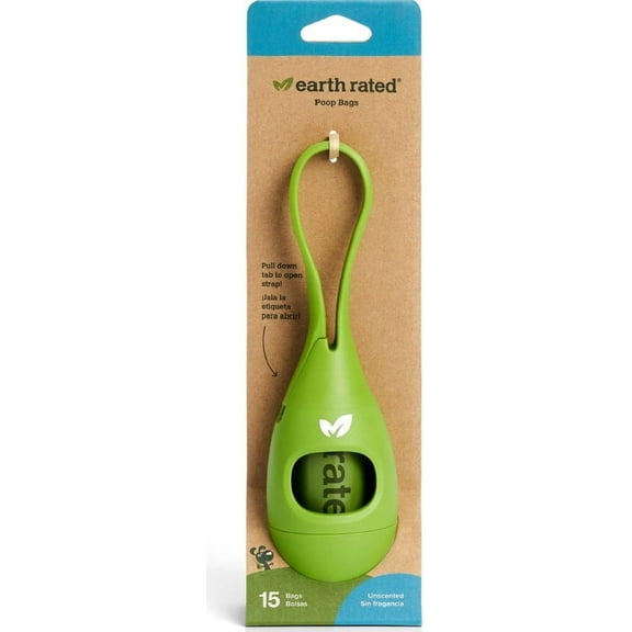 Earth Rated Dog Poop Bag Holder with Dog Poop Bags, Durable and Leakproof, Unscented, 1 Dispenser and 15 Bags