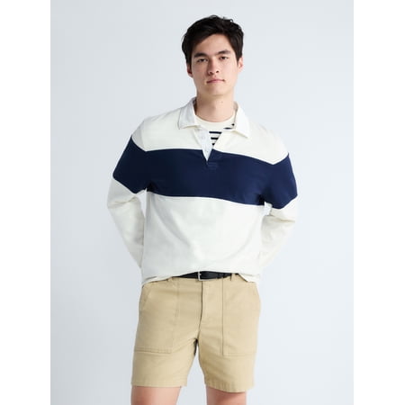 Free Assembly Men's Striped Cotton Rugby Shirt with Long Sleeves, Sizes S-3XL
