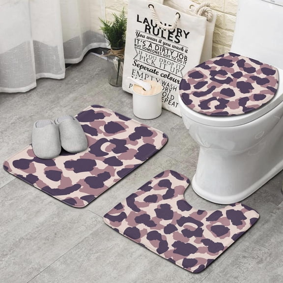 Pink and Purple Of Leopard Print Bathroom Rugs Sets 3 Piece,Toilet Cover Set,Absorbent Non Slip Bathroom Mats Sets with U-Shaped Contour Rug Toilet Rug Set