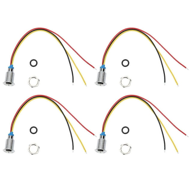 4 Sets PreWired Round LEDs Waterproof 2Color Indicator Light Common Anode 10mm 1224V(Red and Yellow )