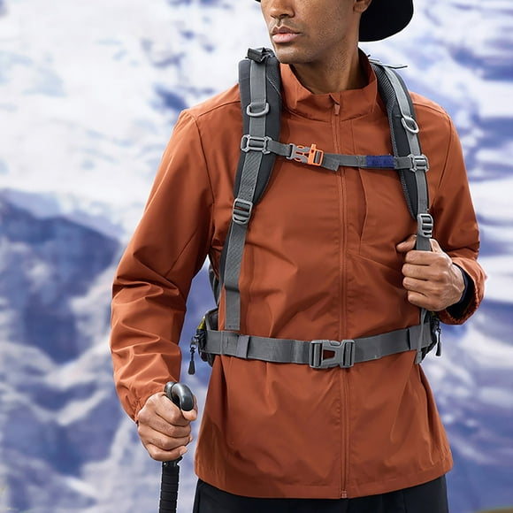 Yusimy Men's Outdoor Windproof Waterproof Stand Collar Jacket Long Sleeve Zipper Pocket Solid Color Hoodless Casual