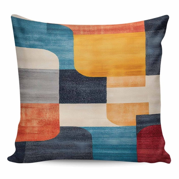 Throw Pillow Covers 24x24 Inch, Colorful Block Decorative Pillow Cases for Couch Sofa Bed, Vintage Abstract Art Geometric Cotton Linen Square Home Decor Pillowcases with Hidden Zipper