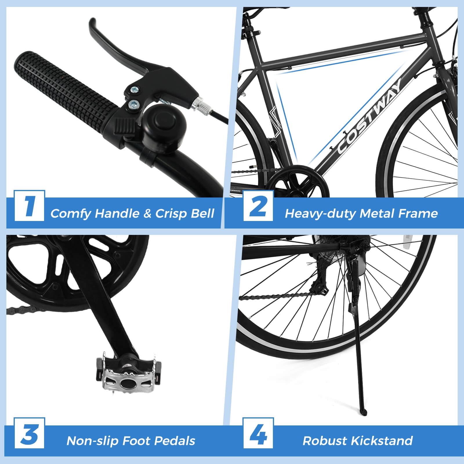 Costway 6-Speed Cycling Bike with All-terrain Rubber Wheels Dual Brakes Adjustable Saddle Black