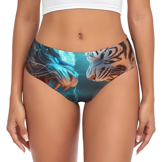 Fotbe Blue Dragon And White Tiger Calzones Estampados para Mujer – Ropa Interior de Algodón, Cómoda, Suave y Elástica-Medium