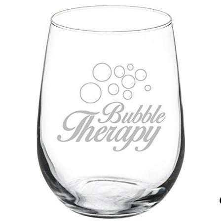 

Wine Glass Goblet Funny Champagne Sparkling Wine Bubble Therapy (17 oz Stemless)