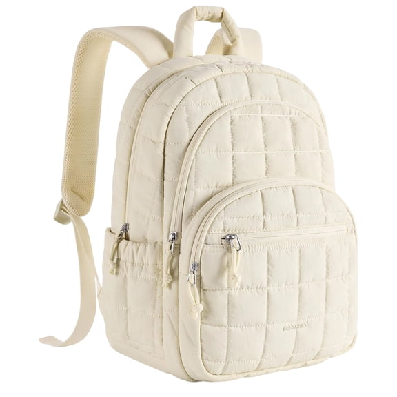 GASTROPOD College Laptop Backpack, Travel Backpack for Women, Quilted Casual Daypack, Water-Resistant Bookbag for 15.6 Inch Laptop, Beige