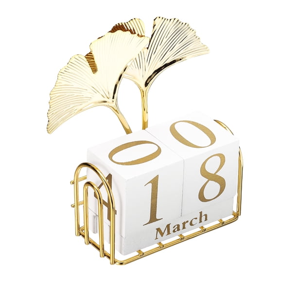 Calendario de Bloques Perpetuo de Madera Uxcell, Decoración Diaria Dorada con Bloques Móviles