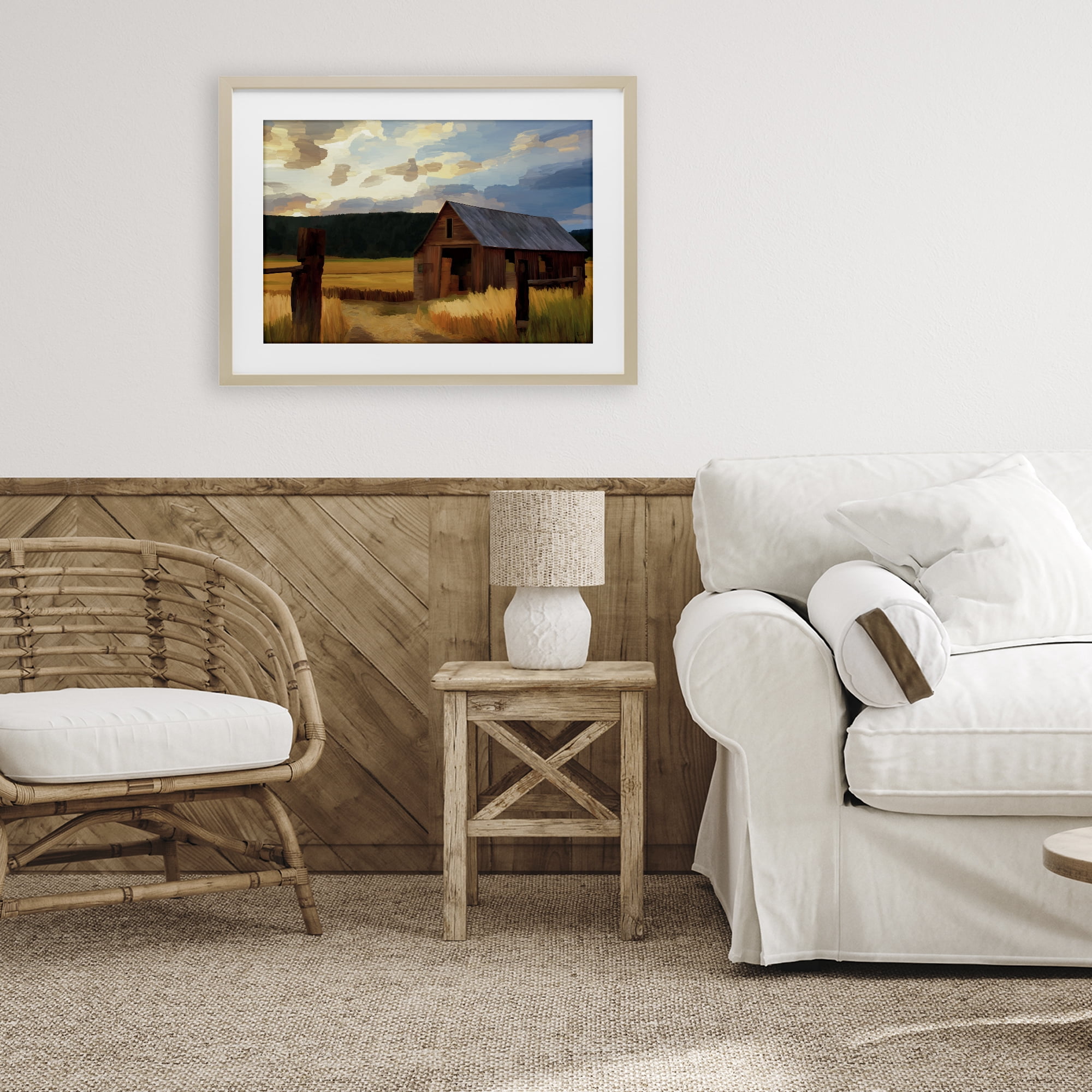 Stupell Industries Harvest Time Autumn Barn Birch Framed Print Under Glass, design by Renel Peters