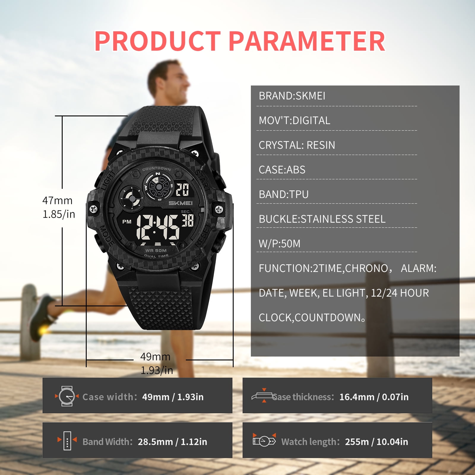 SKMEI Mens Military Multifunction Digital LED Watch 50m Waterproof Alarm Outdoors Sports Watch