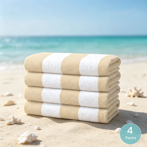 BN-LINK 4 Pack Large Beach Towels, 29.5" x 59.1" Cabana Striped Pool Towels, Super Absorbent & Quick Dry Bath Towel for Swim, Beach, Bathroom, Yoga, Hotel