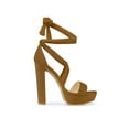 thumbnail image 3 of BLISSFUL STEP Women's Lace Up Platform Block Heel Sandals Brown 7, 3 of 7