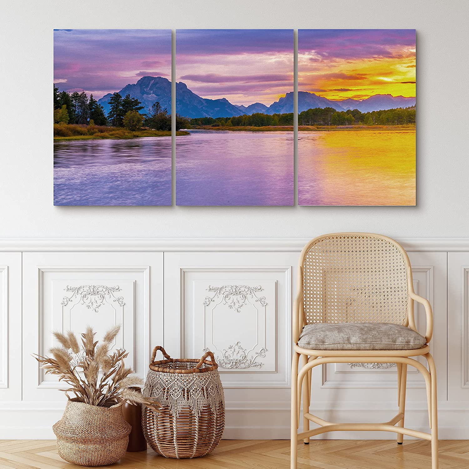 PixonSign Canvas Print Wall Art Set Purple and Yellow Mountain