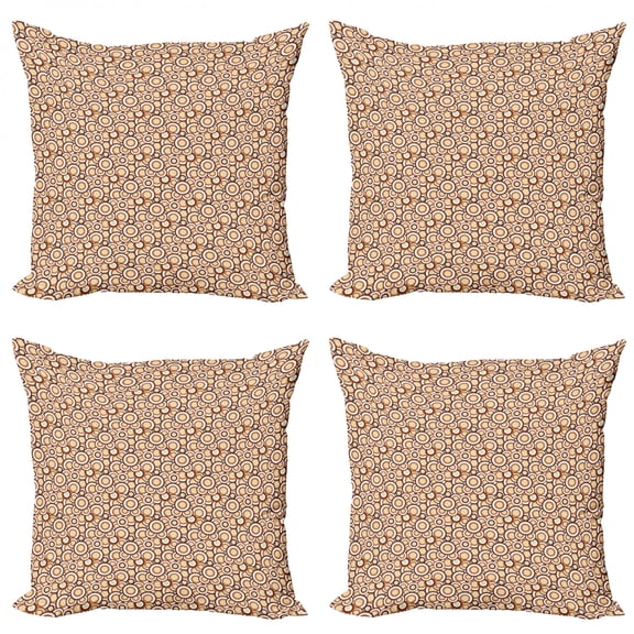 Abstract Throw Pillow Cushion Case Pack of 4, Overlapping Intricate Circles in Earth Tones, Modern Accent Double-Sided Print, 4 Sizes, Cinnamon Dark Rosewood, by Ambesonne
