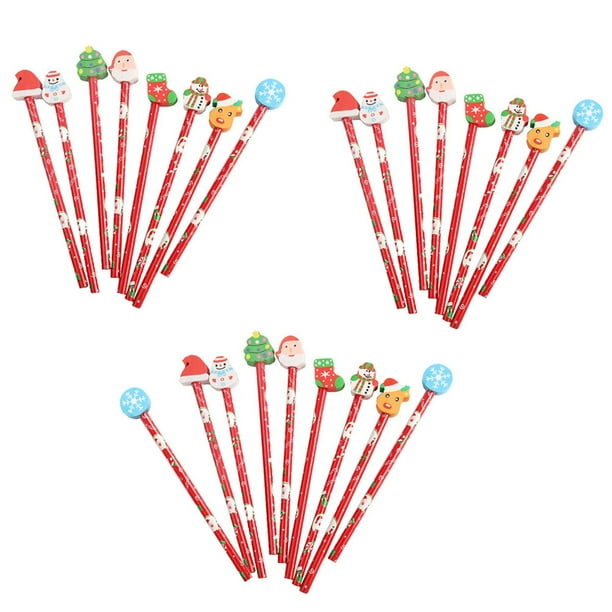25 lápices navideños con goma de borrar, lápices de dibujos animados, material escolar.