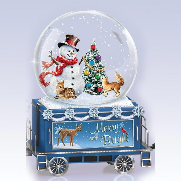 The Bradford Exchange Musical Snowglobe Train Collection: Merry and Bright Musical Snowglobe Train Issue #4 Christmas Decoration by Dona Gelsinger 4-inches