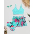 thumbnail image 3 of TiaoBug Kids Girls 3 Piece Swimsuits Quickly Dry Bathing Suit Cute Bikini Tops with Bottoms Cover Ups Bright Blue 9Y, 3 of 5